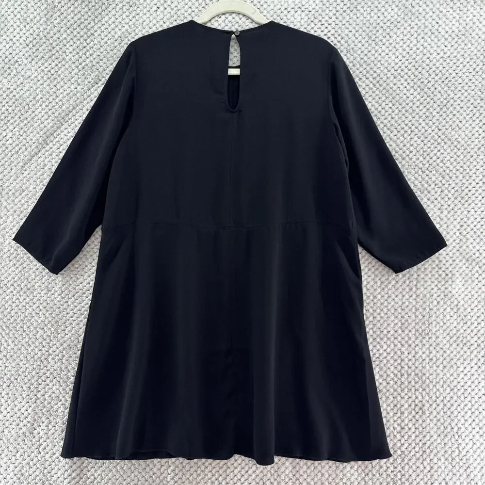 Wilfred Dress Womens M Black Crew Neck 3/4 Sleeve Pockets Lined Key Hole